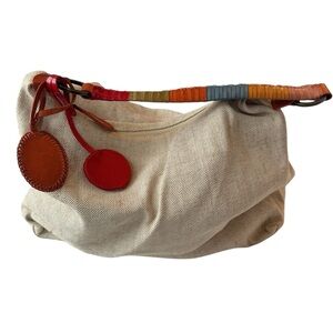 Tommy Hilfiger Canvas Hobo Shoulder Bag Multicolor Leather Strap NWT